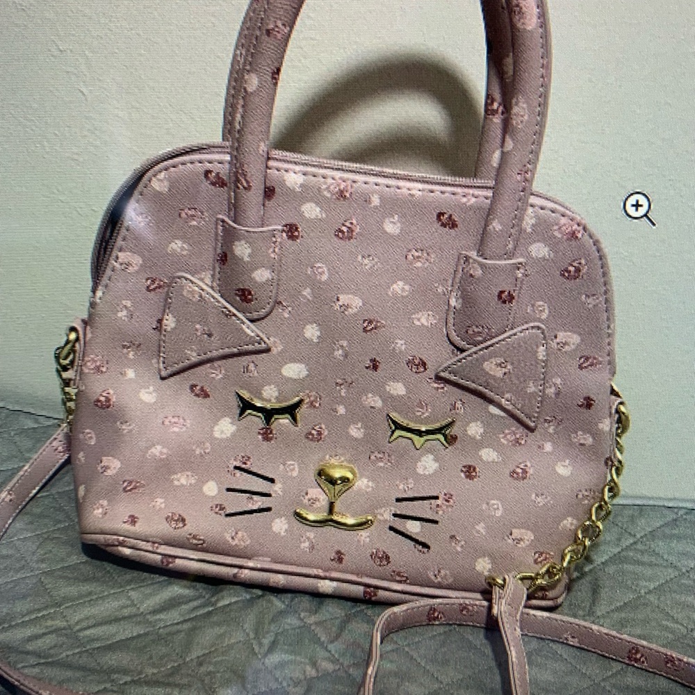 Luv Betsy Johnson Crossbody Dome Pink Cat Face Purse Double Handles